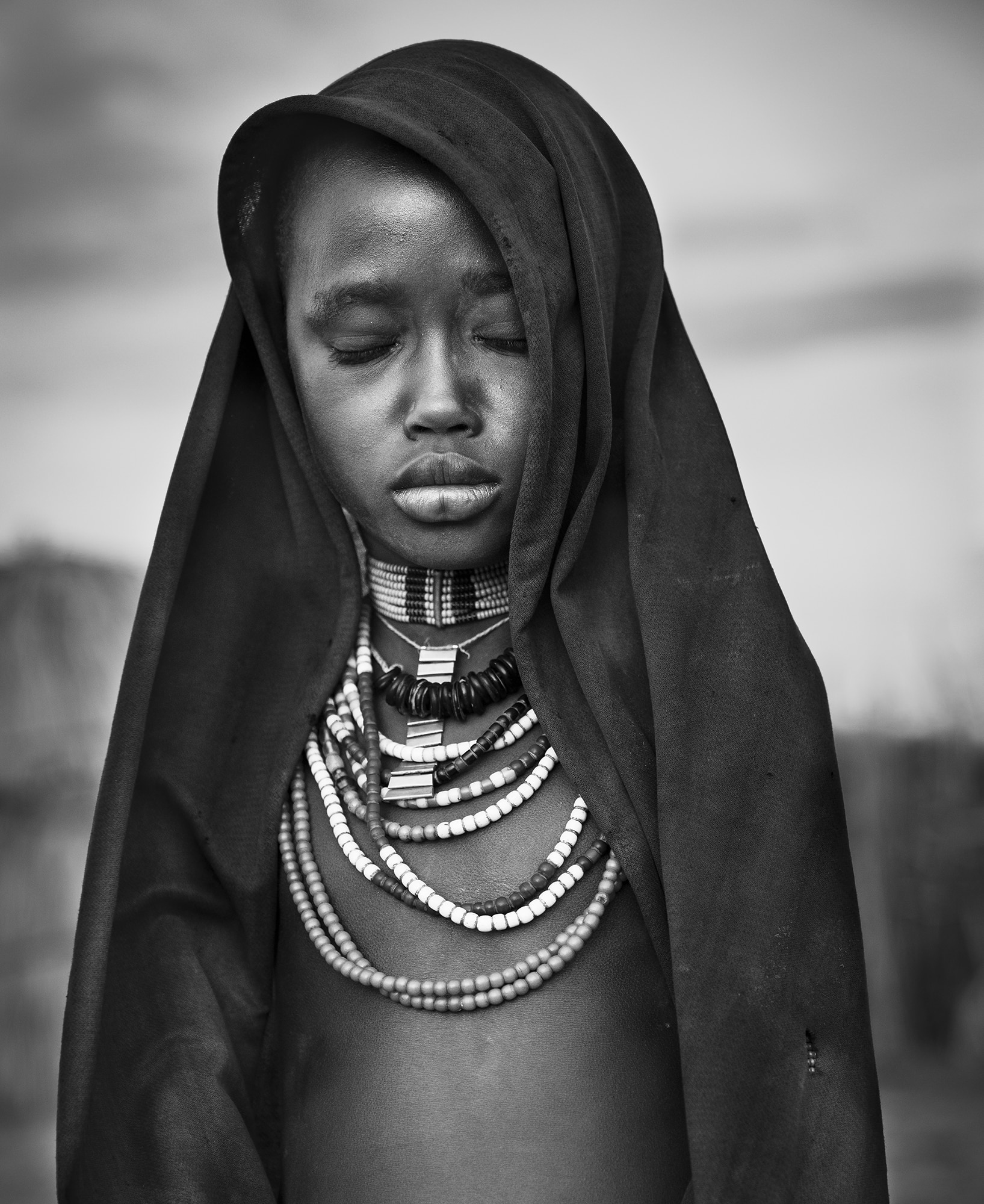 Young Person with eyes closed in Ethiopia