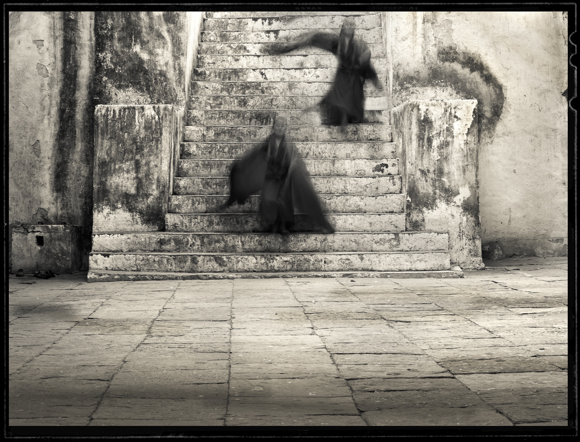Running down stairs in Bhutan